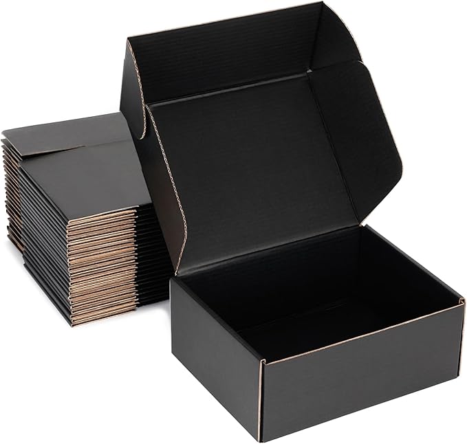 Small Shipping Boxes 8x6x3 Inch (25 Pack) - Sturdy Black Corrugated Cardboard Boxes for Small Business, Ecommerce, Mailing & Packaging | Recyclable Gift & Storage Boxes