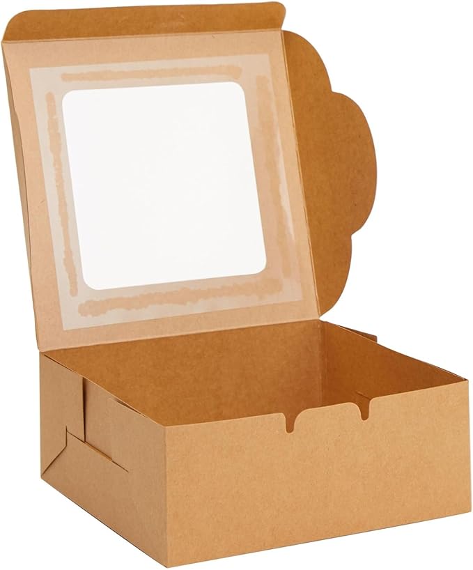 Juvale Cookie Boxes with Window - 50-Pack 6x6x2.5 in, Brown Paperboard - Bakery Boxes for Cookies, Cupcakes & Muffins