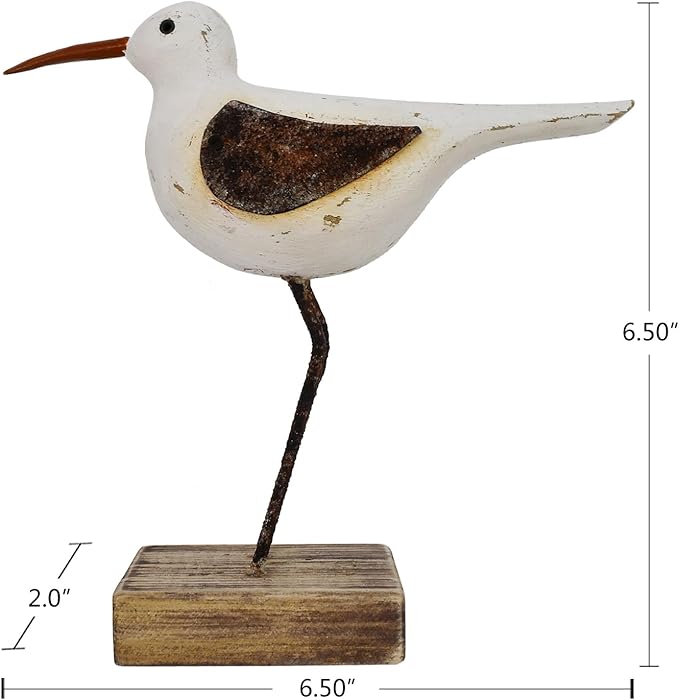 Aecipl Wood Bird Statue Standing Seagull Nautical Decor Coastal Birds Sculpture Indoor Outdoor Animal Figurine Beach Themed Decoration Rustic Home Art for Bedroom Garden (A, M)