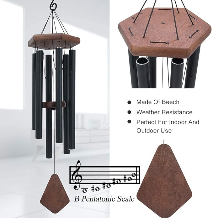 ASTARIN Wind Chimes for Outside, 30" Black Aluminium Wind Chime with Wind Catcher, Outdoor Garden Patio Decoration Windchimes, Classic Zen Gift for Men and Women