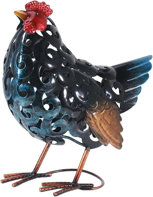 Chicken Metal Garden Statues,Backyard Scuplture,Outdoor Decoration, Yard Ornaments Outside Decor Home Deco, Retro Painting,Lifelike Gift for Friends Garden Lover (Hen)