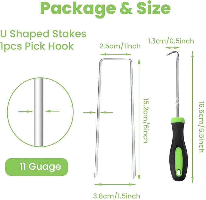 Bynccea 6 Inch 50 Pack Galvanized Landscape Staples - Garden Stakes, Plant Cover, 11 Gauge Tent U-Shaped Pins for Securing Weed Barrier Fabric - Lawn and Ground Anchors