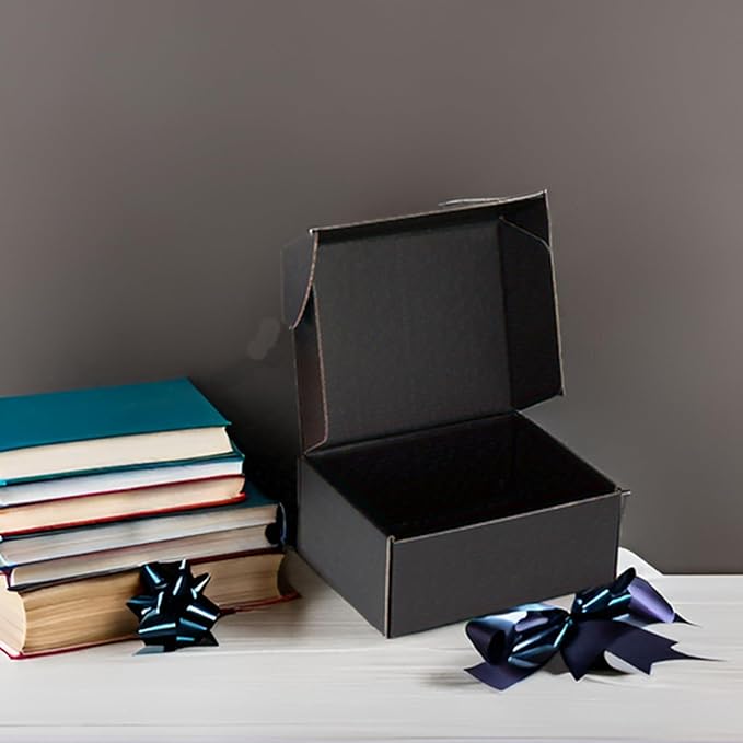 Small Shipping Boxes 9x6x4 Inch (25 Pack) - Sturdy Black Corrugated Cardboard Boxes for Small Business, Ecommerce, Mailing & Packaging | Recyclable Gift & Storage Boxes