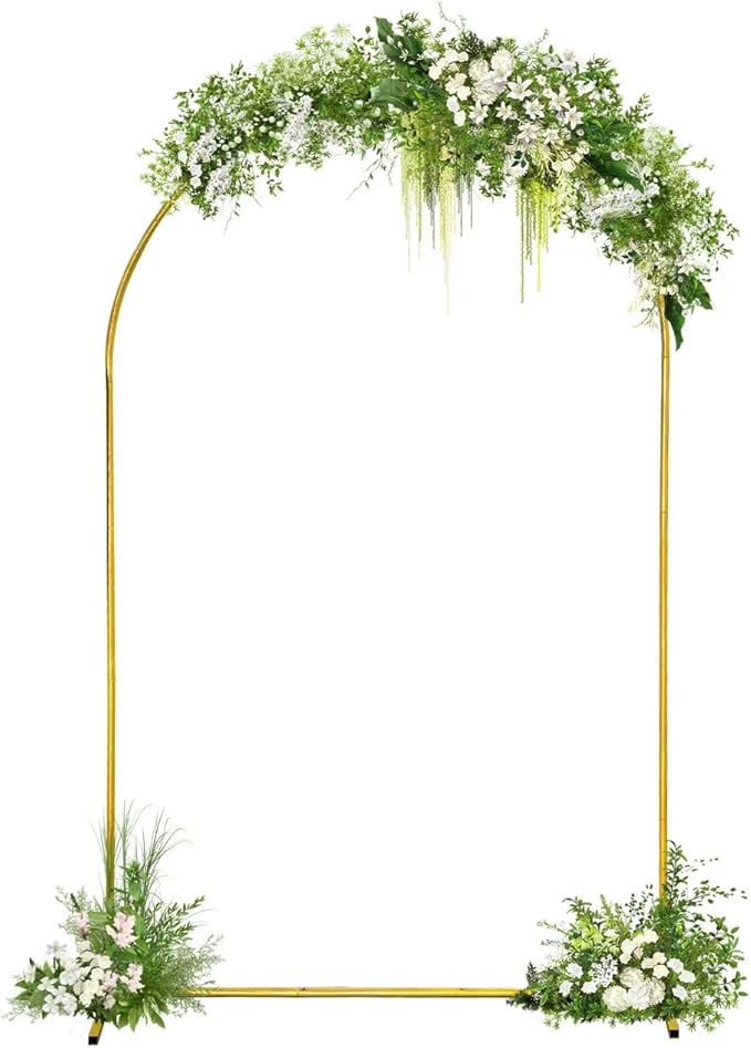 6foot Wedding Arch Frame and 2 Golden Water Bags, Arch Background Stand, Suitable for Weddings, Birthday Parties, Brides, Baby Parties, Photo Booths, Garden Decorations