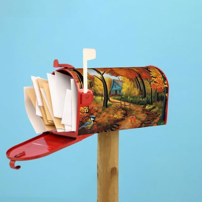 Sweetshow Fall Mailbox Covers Magnetic Maple Leaves Bird Mailbox Cover Autumn Mailbox Cover Magnetic Mailbox Wraps Standard Size 18" X 21" Holiday Garden Mailboxs Decorations for Outside