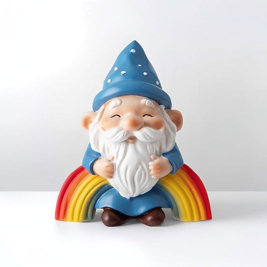 Christmas Santa Gnome Statue with Polka Dot Hat, Colorful Rainbow Base, Indoor Outdoor Decorations, Cheerful Guardian for Garden Porch Patio Yard, Home Decor Housewarming Christmas Party Gift (Blue)