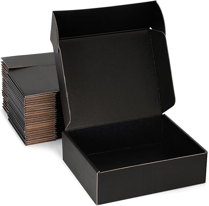 Small Shipping Boxes 10x8x3 Inch (25 Pack) - Sturdy Black Corrugated Cardboard Boxes for Small Business, Ecommerce, Mailing & Packaging | Recyclable Gift & Storage Boxes