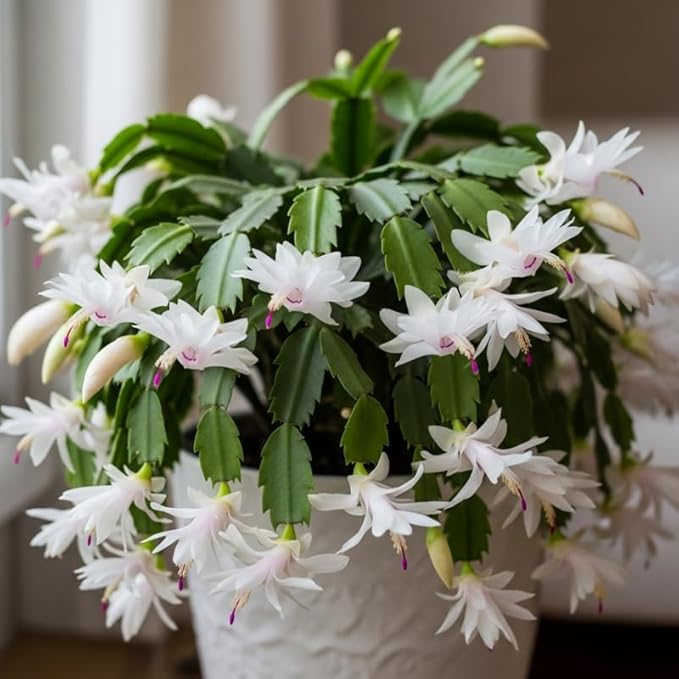White Easter Cactus Plants Live, Christmas Cactus Thanksgiving Cactus Like Plants Live, Well-Rooted Cold Hardy, Holiday Cactus for Indoor Outdoor Planting, 4-8 Inc Tall, Starter Tree
