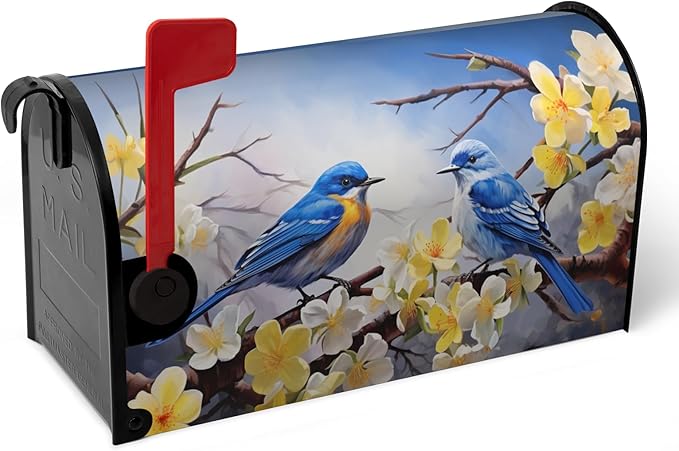 Spring Mailbox Covers Magnetic Large Size Bluebirds Mailbox Post Cover Summer Floral Bird Mail Box Wraps Bluebird Mailboxs Decor Waterproof for Garden Yard Oversized 25.5 X 21 Inch
