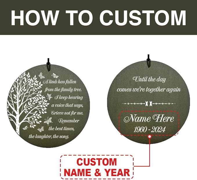 Memorial Wind Chimes Personalized, 36inch Sympathy Wind Chime Custom Name, Life Tree Butterfly Memorial Gifts, for Loss of Loved Dad/Mom, Deep Tone Decor Outside (Produced in USA)