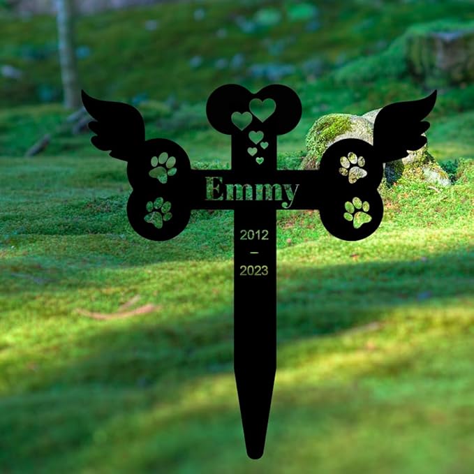 Personalized Pet Memorial, Paw Heart Custom Metal Cemetery Grave Plaque