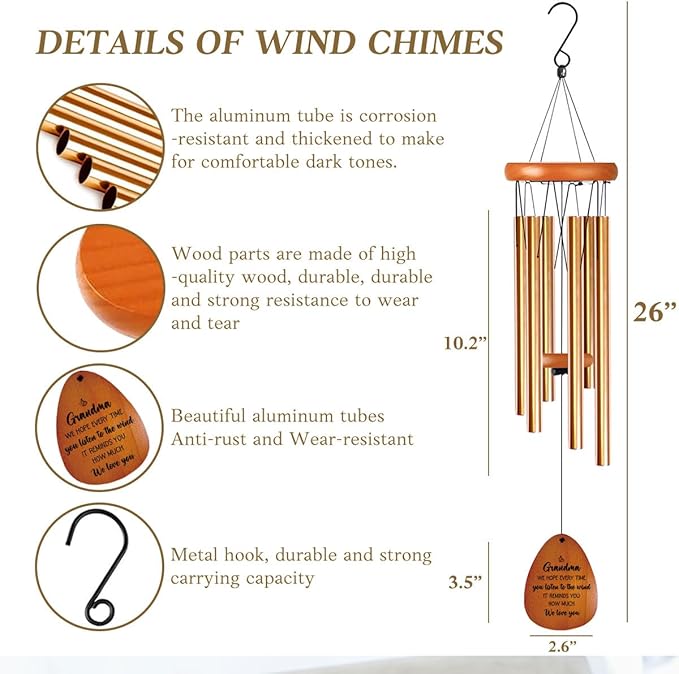 Grandma Gifts Windchime Grandmother, Gifts for Grandma from Granddaughter Grandson First Time Grandmother Mothers Day Retirement Birthday Mom Wind Chime