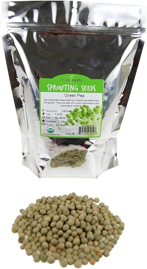 Green Pea Sprouting Seed - 2.5 Lb - Handy Pantry Brand - Green Pea for Sprouts, Garden Planting, Cooking, Soup, Emergency Food Storage, Vegetable Gardening