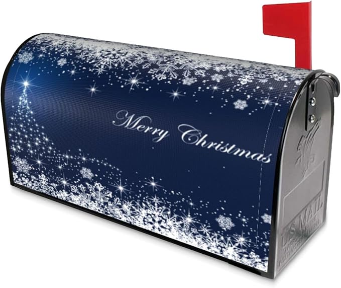 Christmas Mailbox Covers Blue Winter Snowflake Tree Magnetic Letter Post Box Cover Standard Size 21 x 18 Inch Garden Yard Home Decorative