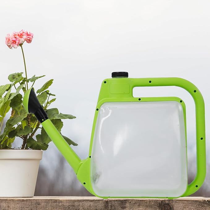 6L Foldable Clear Plastic Watering Can with Rotating Nozzle Long Spout Ideal for Indoor and Outdoor Gardening - Green