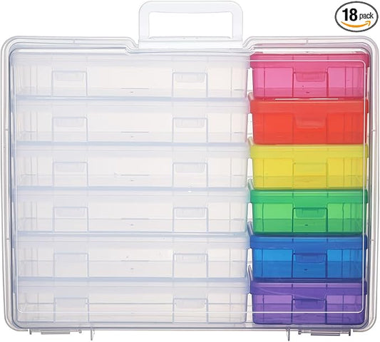 Plastic Storage Boxes & Organizers - Arts & Crafts Storage Boxes with Lids - 6 Medium Clear + 6 Small Color - Modern Style - 15.3"L x 12.5"W x 5.1"H - 18 Count