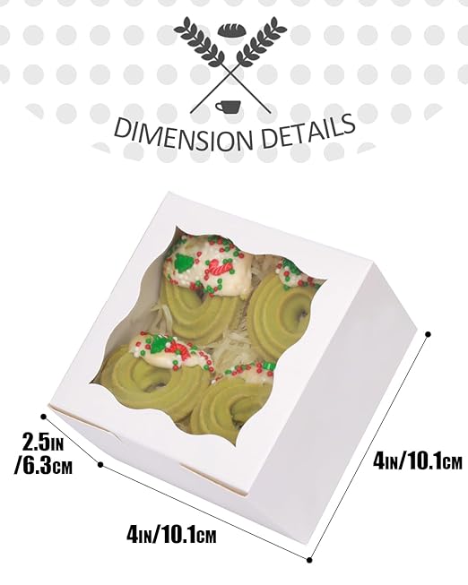 qiqee White Bakery Box with Window 4x4x2.5 inch 30Packs Macaron Boxes Small Donut Pastry Boxes for Party Mini Cookie Boxes