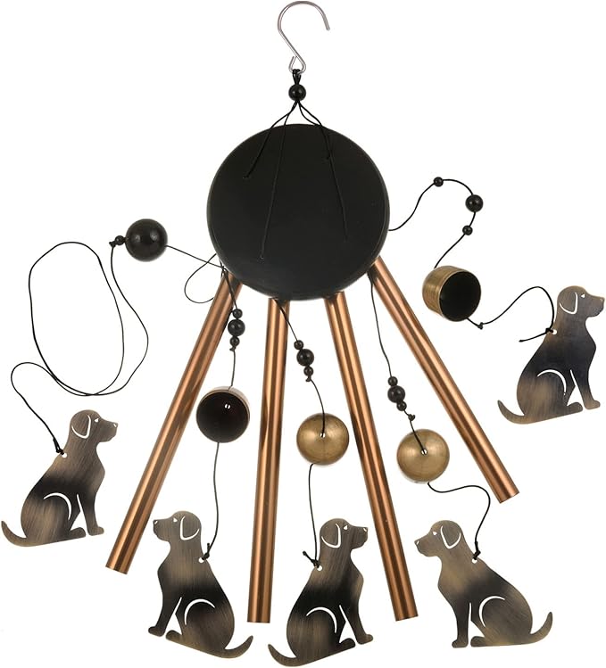 Bronze Dog Wind Chime, Gifts for Mom, Home, Garden, Balconies, Room, Patio, Indoor, Outdoor Decoration, Chimes, with 4 Aluminum Tubes 5 Dog Wind Catcher, Wind Bell Decor