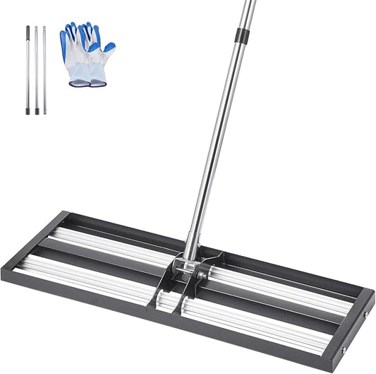 VEVOR Updated Lawn Leveling Rake with Roller, 30'' x 10" Stainless Steel Lawn Leveler with 83.9'' Adjustable Handle, Heavy Duty Yard Leveling Rake, Effort Saving Lawn Leveling Tool for Yard Golf Court