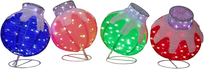 VINGLI 4 Packs Pop Up Ornaments Collapsible Christmas Decorations with 320 LED Lights, 18in Pre Lit Christmas Ball Holiday Decor for Indoor Outdoor Lawn Garden Patio, 4 Packs