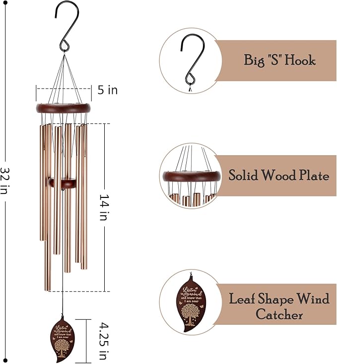 Memorial Wind Chimes with Engraved Tree of Life, 32" Sympathy Wind Chime for Loss of Loved One Prime, Sympathy/Remembrance Gifts,Outdoor Clearance for Home & Garden Decor