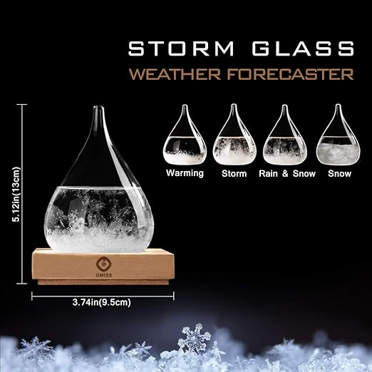 Storm Glass Weather Predictor,Christmas Snow Globe Storm Glass Barometer Weather Predictor, Home and Office Decorative Glass Bottles, Christmas Unique Gifts for Her (M)