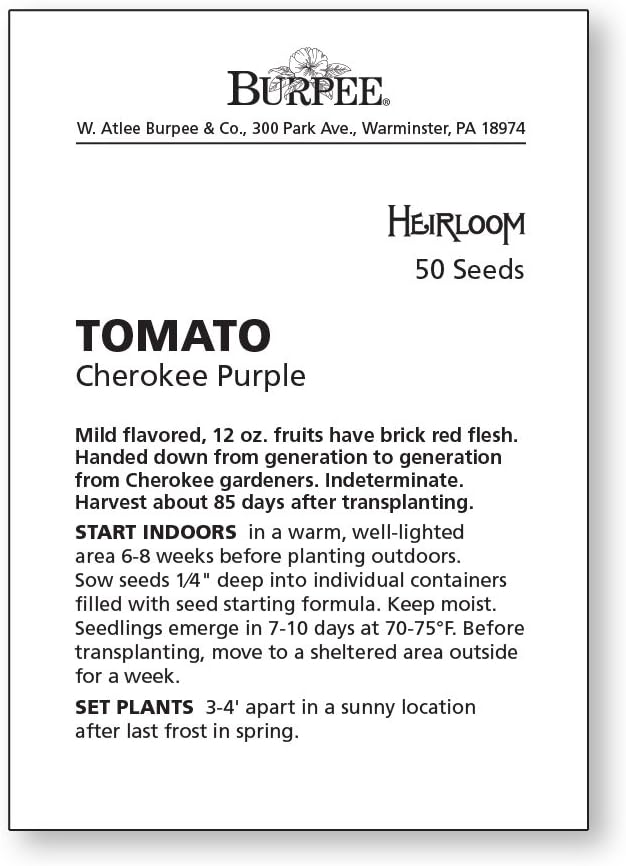 Burpee 'Cherokee Purple' Heirloom , Large, Rich Flavor Slicing Tomato , 50 Non-GMO Seeds