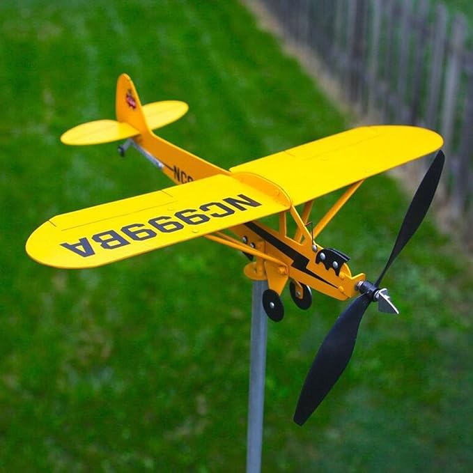 Piper J3 Cub Airplane Weathervane - 2023 New Airplane Wind Spinner Metal Airplane Weathervane, Handmade Airplane Weathervanes Windmill, Outdoor Weathervanes Decor Gift for Flight Lovers (32 x 28cm)