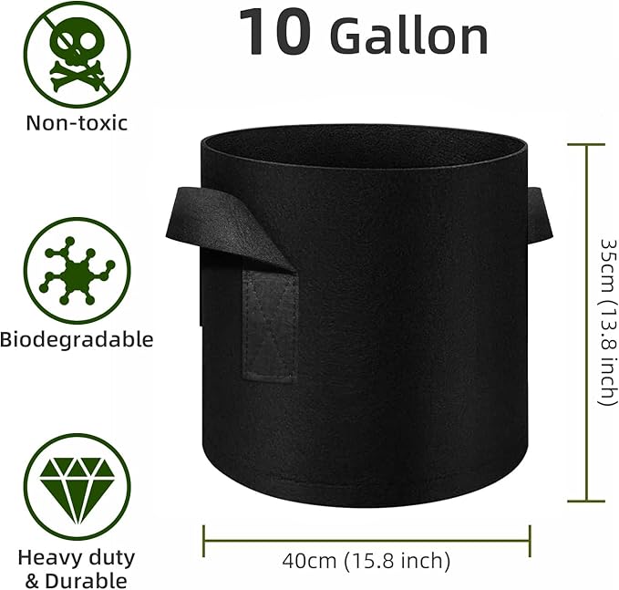 5/10/12/20/30 Pack 10 Gallon Grow Bags, Heavy Duty Thickened Nonwoven Fabric Pots with Handles, Plant Grow Bags for Vegetable/Flower/Plant/Fruits, Black (12 Pack)