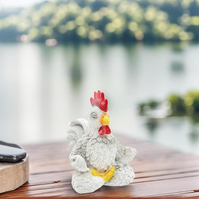 Funny White Rooster Statue Decor, Exquisite Handcrafted Resin Chicken Figurine Yoga Pose- Vibrant Country Charm for Unique Gift for Christmas Birthday Your Home Decor