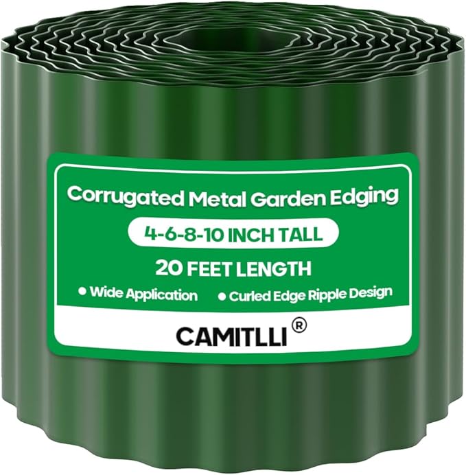 Corrugated Metal Garden Edging, Sturdy Tall Landscape Edging Borders, Perfect DIY for Flower Beds, Lawn and Pathway, Tree Surrounds, Paver Edges (Green, 10"×20FT)