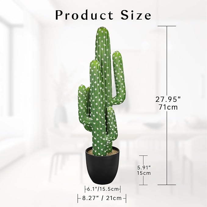 DILATATA Tall Fake Cactus Plant 28 inch Large Artificial Cactus Tree 'Saguaro Cactus' Faux Cactus Desert Plants Big Fake Cacti for Home Garden Office Decor