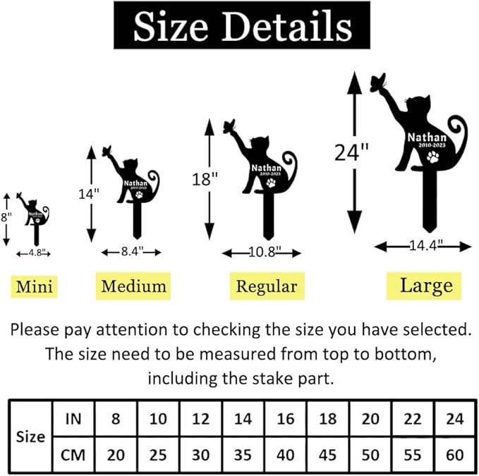 Personalized Name Memorial Garden Stake Pet Metal Grave Marker, Custom Butterfly Cat Memorial Grave Marker Stake, Customized Butterfly Cat Memorial Stake Remembrance Stake with Paw