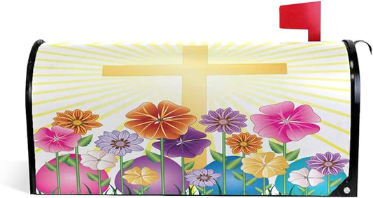 ALAZA WOOR Happy Easter Egg and Cross Magnetic Mailbox Cover MailWraps Garden Yard Home Decor for Outside Standard Size-18"x 20.8"