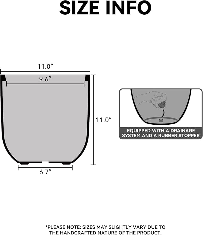 Kante 11.0" Round Concrete Planter, Large Cylinder Plant Pot with Curved Bottom and Drainage Hole, for Indoor and Outdoor Use – Garden or Patio, Charcoal Finish with Warm Brown Interior
