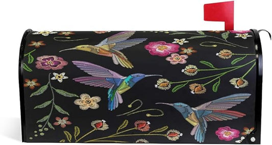 WOOR Hummingbirds and Exotic Flowers Magnetic Mailbox Cover Oversized for Garden Yard Outdoor Decorations-20.8" x 25.5"