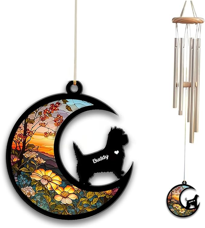 Cairn Terrier Sun Catcher Wind Chime, Custom Sunflower Suncatcher Dog Memorial Wind Chime, Dog Loss Gift, Dog Sympathy Gift, Pet Loss Suncatcher, Outdoor Garden Decor