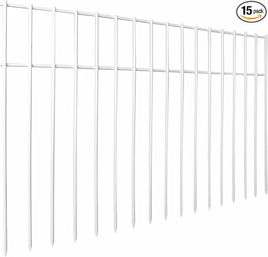 Adavin White Animal Barrier Fence, 15 Pack 24 in(L) X15 in(H) No Dig Underground Decorative Garden Fencing,Pet Dog Rabbits Fences Panel, 1.5 inch Spike Spacing, for Outdoor Yard Patio. Total 30 Ft(L)