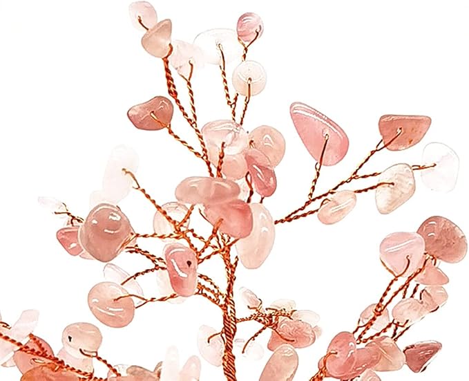 Quartz Crystal Feng Shui Money Tree Natural Agate Flakes Geode Base Bonsai Style Decoration for Luck and Wealth 3.6"- 4.6" (Pink)