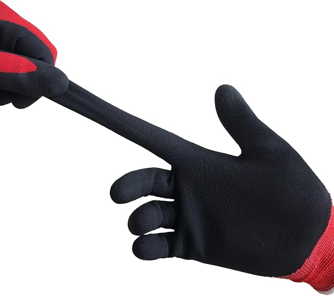 COOLJOB Gardening Gloves for Men, 6 Pairs Breathable Rubber Coated for Garden Weeding Landscaping, Outside Work for Lawn Yard, Men's Large Size, Black & Red