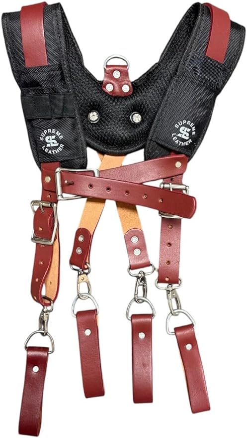 Padded Tool Belt Suspenders – Adjustable Work Suspender with 4 Detachable D-Loops – For Construction, Carpentry, & More