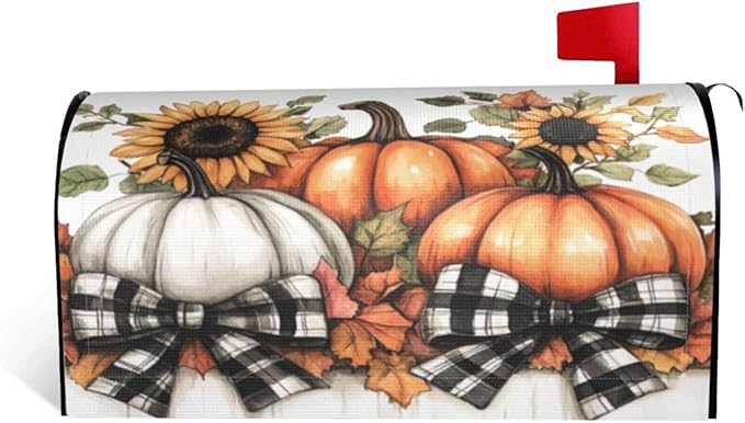 Mailbox Covers Pumpkin Sunflower Fall Thanksgiving Pumpkin Sunflower Fall Thanksgiving Magnetic Letter Post Box Cover Standard Size 21 x 18 Inch Garden Yard Home Decorative