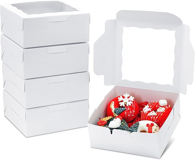20pcs Cookie Boxes 6x6x2.5 Inch Bakery Boxes with window Chocolate Covered Strawberries Box Treat Box for Mini Cake Macaroon Dessert Pastry Muffins