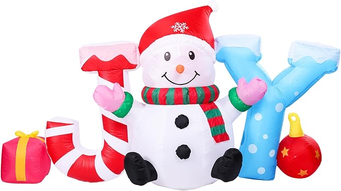 WONDER GARDEN 7.54 FT Christmas Inflatable Outdoor Decorations Joy Snowman Christmas Blow Up Yard Decorations with LED Lights for Xmas Holiday Party Garden Patio Lawn Decor