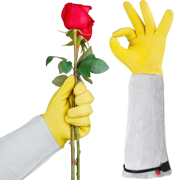 Gardening Gloves for Women/Men, Rose Pruning Thorn-Proof Long Leather Garden Gloves with Adjustable Cuff, Ladies Light Protective Glove for Yard & Outdoor Work