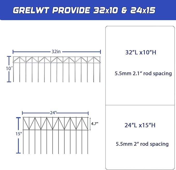 15 Pack 24" L x 15" H Animal Barrier Fence, Underground No Dig Fence Patented Product, 5.5mm Galvanized Stakes with 2 inch Spacing, Anti Digging for Dogs, Total 30Ft(L) X 15in(H) Black