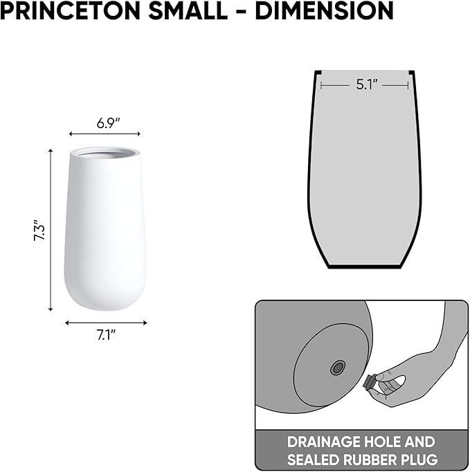DTY Signature Mount Princeton Tall Planter - Small White 7.3 Inch Height Modern Indoor & Outdoor Fiberstone Planter for Outdoor Plants