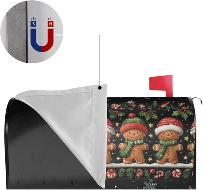 Christmas Gingerbread Man Mailbox Covers Magnetic Letterbox Covers 21x18 Inch for Garden Outdoor Decoration