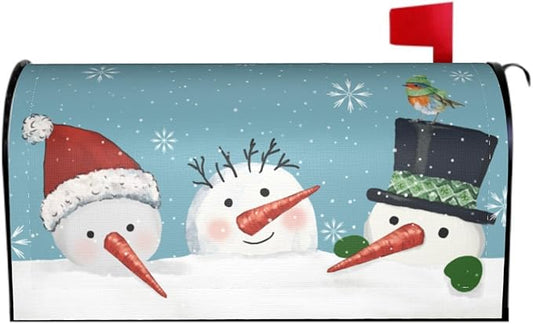 Winter Blue Mailbox Covers Magnetic Standard Size 18 x 21 Inch Snowman Snowflake Bird Letter Box Cover Outdoor Mail Wraps Cover for Garden Home Yard Decor