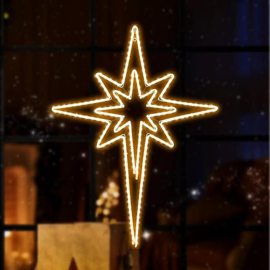 Large 28" Twinkle Bethlehem Star Pre-lit Super-Bright LED Outdoor Christmas Decoration with 11 Functions and Timer Waterproof for Outdoor Home Party Wall(Warm White)